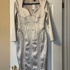 Karen Millen Elegant Cream Dress with Unique Stitching